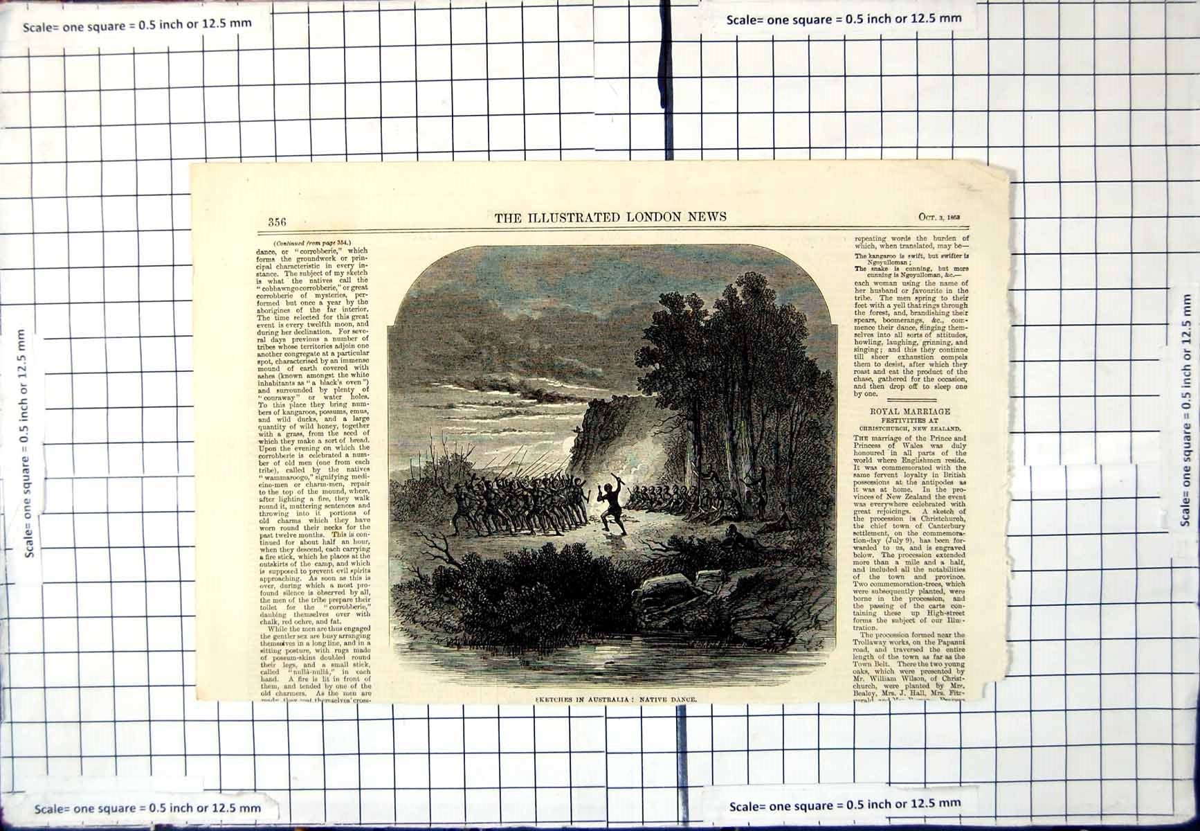 Old Sketches In Australia Native Dance Nightime Scene Firelight 1863 Victorian