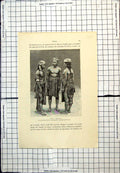 Antique Old Print Borneo Types Dayak Three Figures Local Dress Headbands 1889