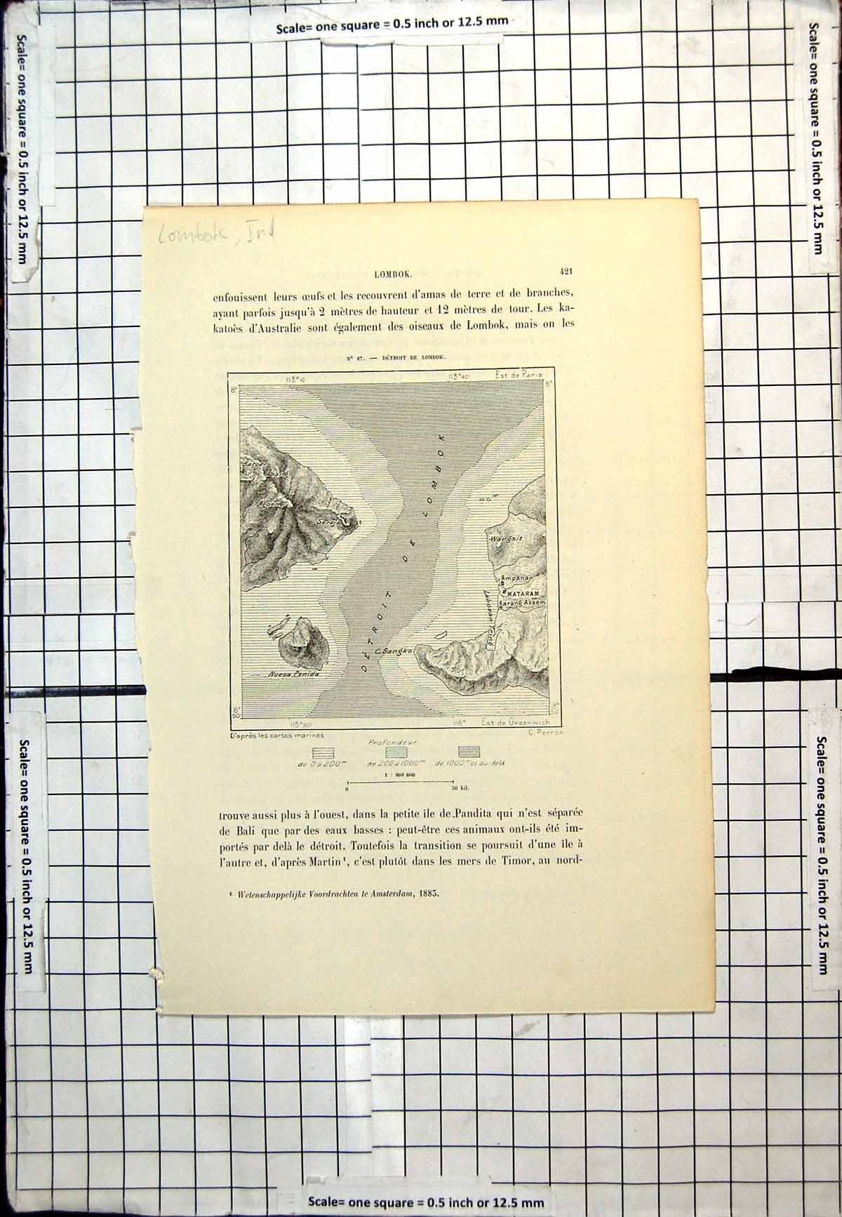 Antique Old Print Lombok Indonesia Detrit De Noesa Penida French Map C1889 19th