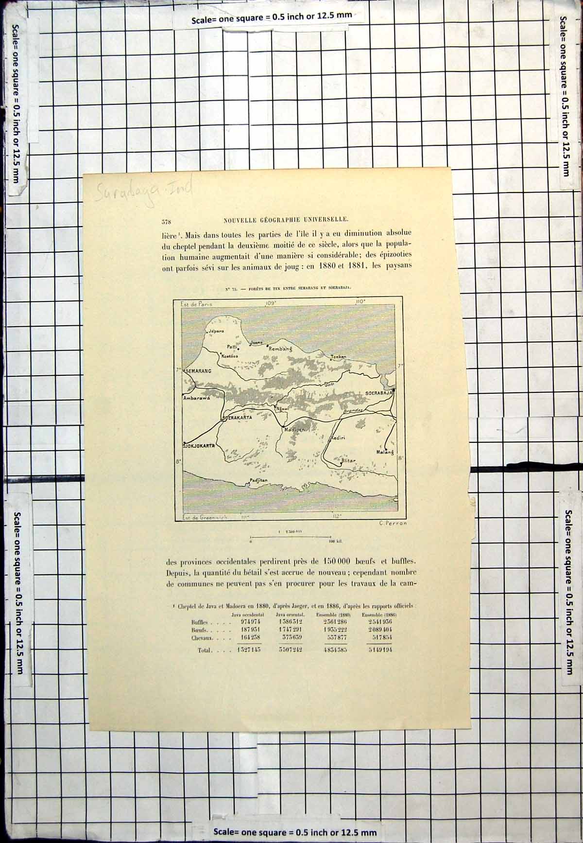 Antique Old Print Surabaga Indonesia Teak Forests Semarang French Map C1889