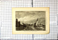 Old Print Entrance Leith Harbour (1826`) After Aw Callcott Ships Scotland 19th