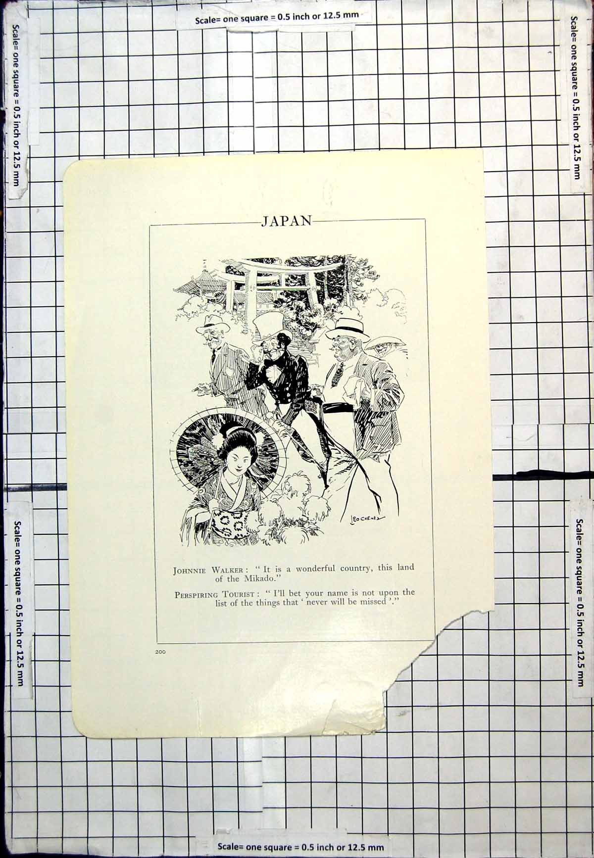 Antique Old Print Damaged Japan Humorous Johnnie Walker Lady Kimono Tourist