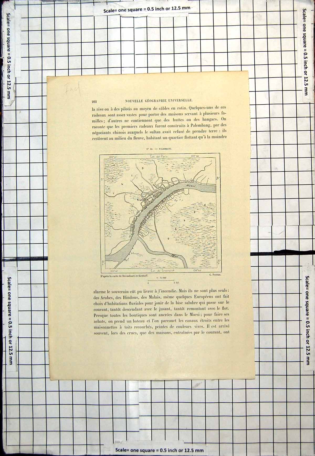 Antique Print Palembang Indonesia Ilir Moesi Oeloe Kraton French Map C1889 19th