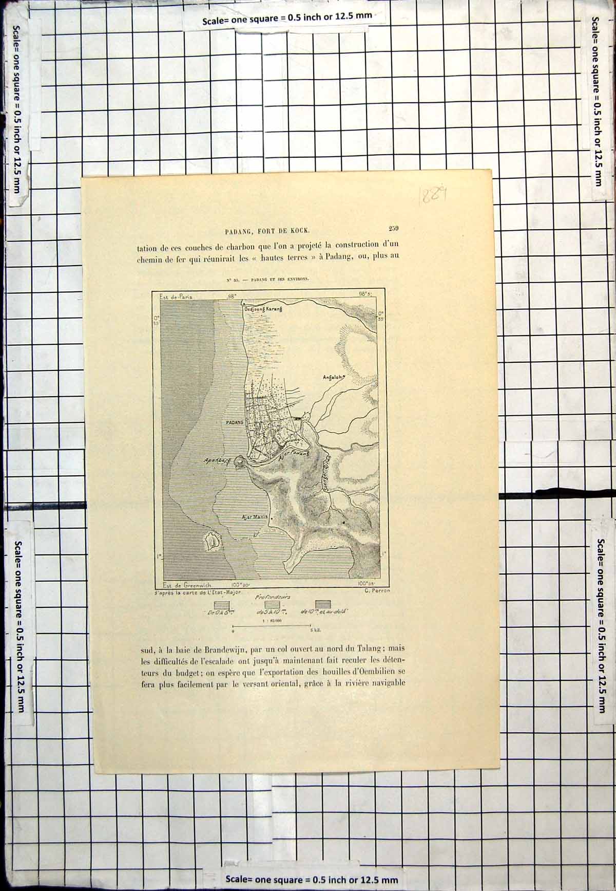 Antique Print Padang & Environs Angaloh Ajer Manis Apenberg French Map 1889