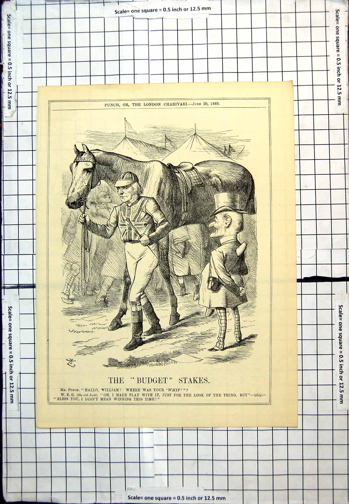 Antique Old Print Punch Cartoon Horse Jockey Won Race Comment Use Whip 1885