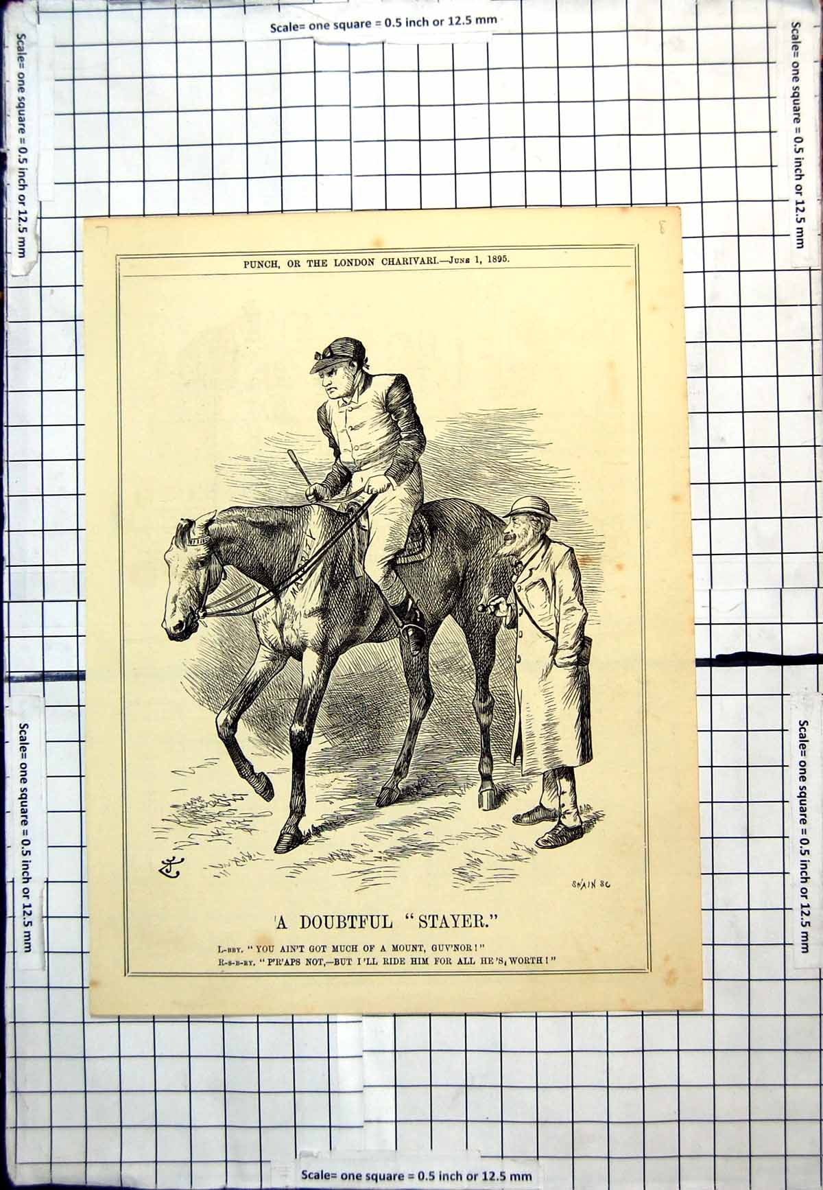 Antique Print Doubtful Stayer Jockey Poor Mount Majority Punch Cartoon 1895