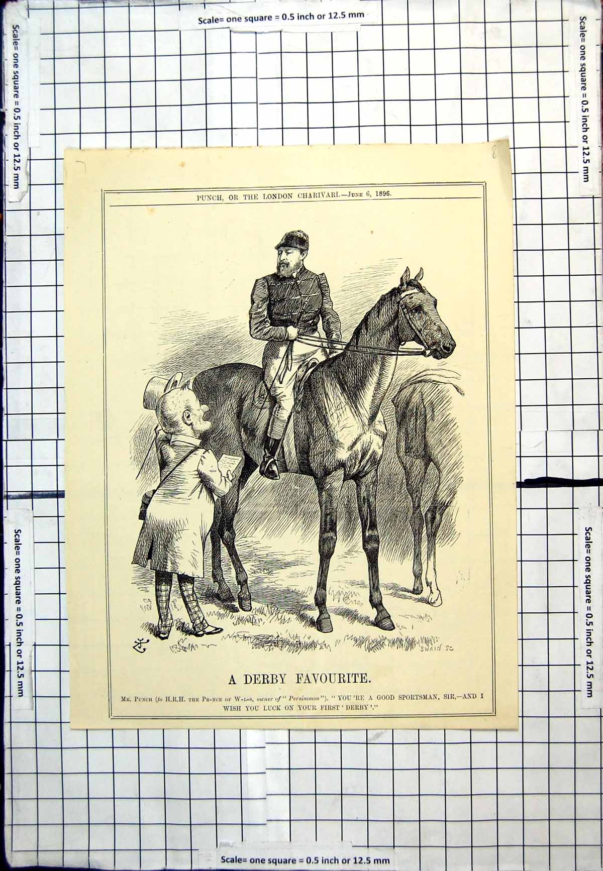 Antique Print Punch Cartoon Derby Favourite Persimmon Hrh Prince Wales 1896