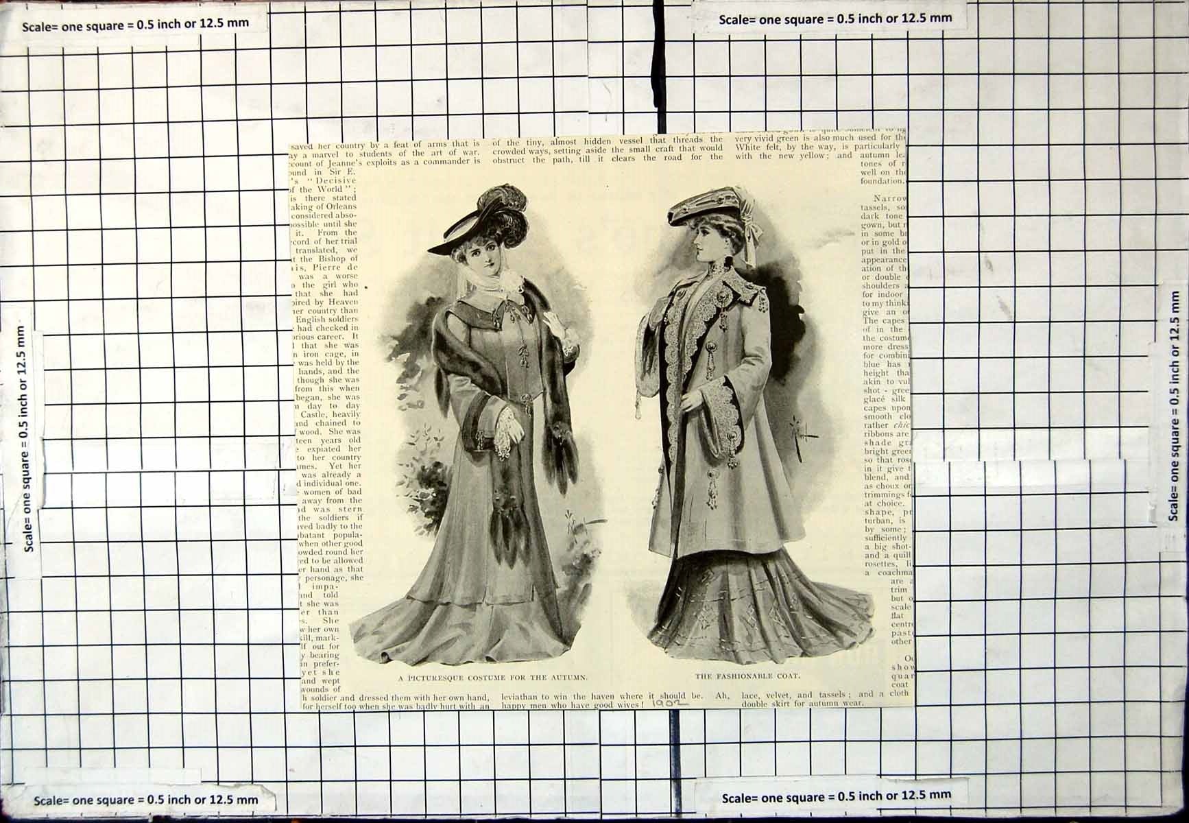 Antique Old Print Picturesque Costume For Autumn Fashionable Coat Ladies 1902
