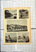 Antique Old Print Bangkok Siam Stilted Houses Boats Cambodia Street Saigon