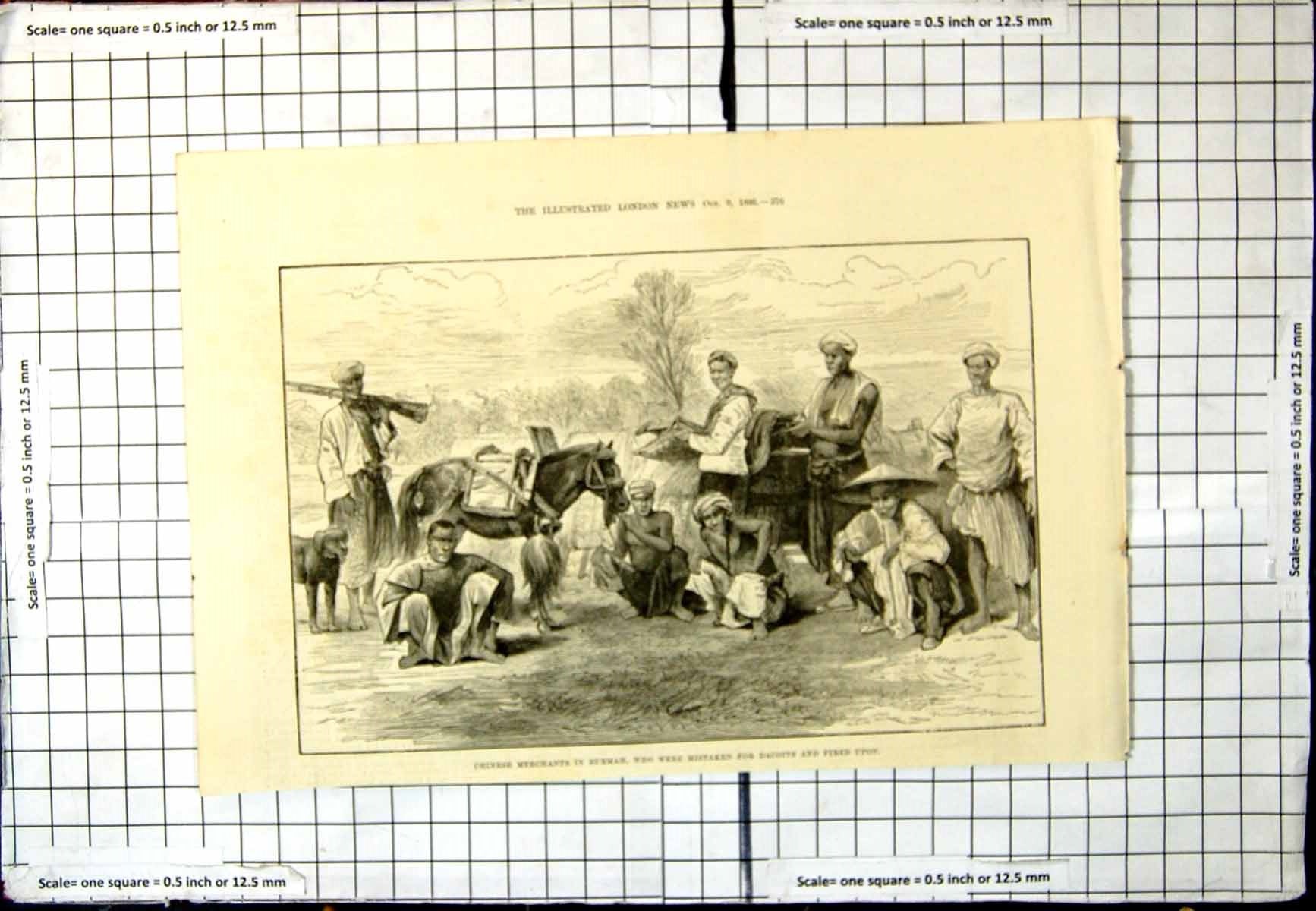 Antique Print Chinese Merchants Burmah Mistaken For Dacoits Fired Upon 1886