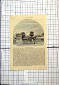 Original Old Antique Print Dr Gutzlaff'S House Bangkok Stilted Riverside Boats