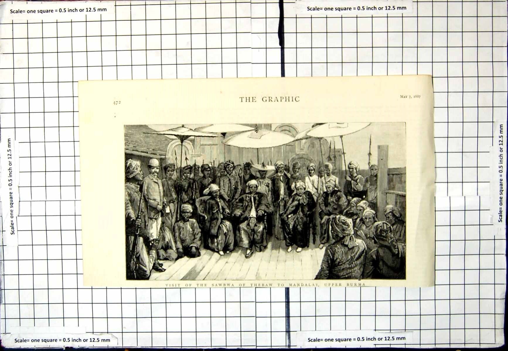 Antique Old Print Visit Sawbwa Thebaw To Mandalay Upper Burma Men Seated 1887