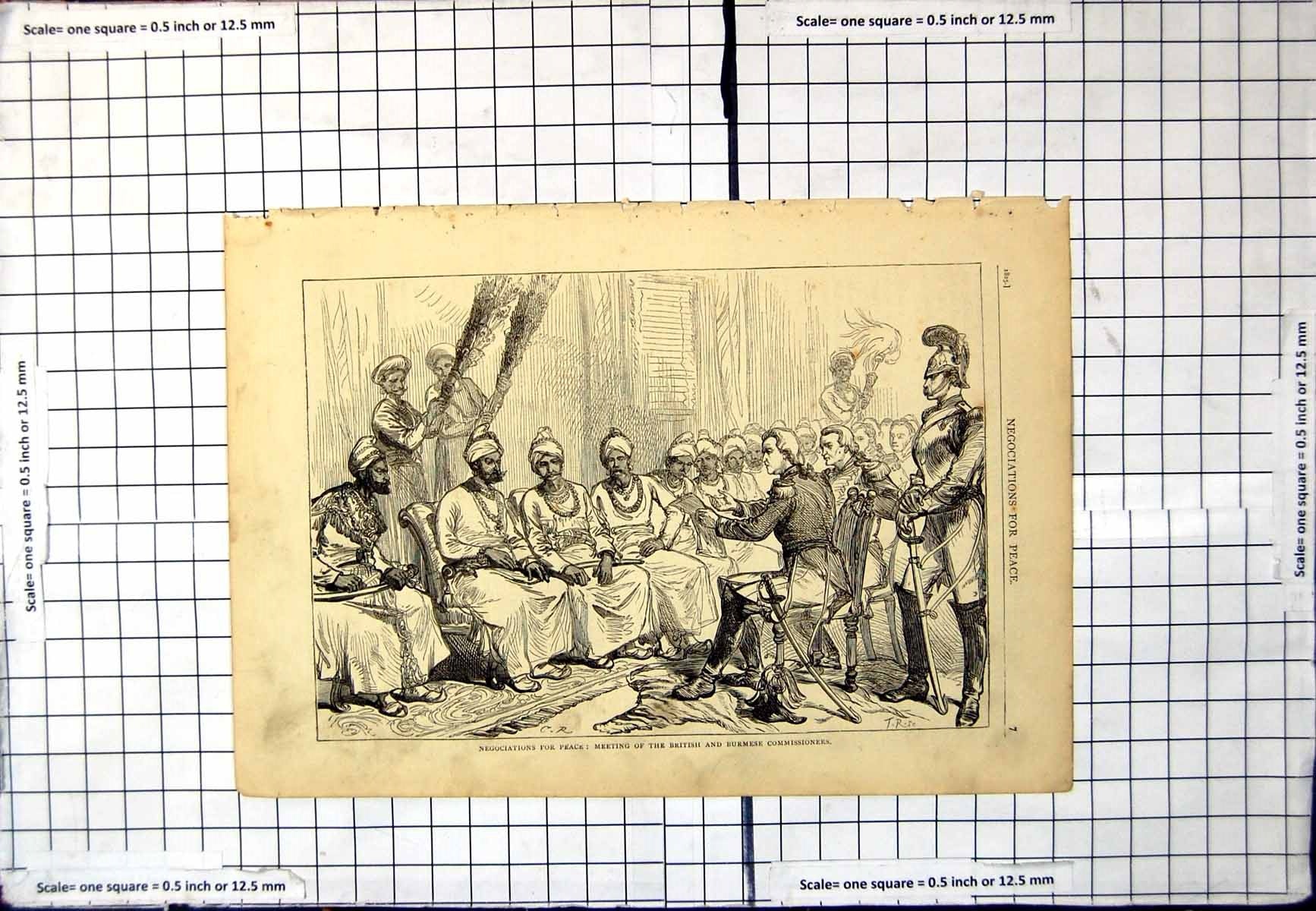 Antique Print Negotiations For Peace Meeting British Burnese Commissioners