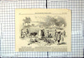 Antique Old Print Chinese Harvest Hong-Kong Oxen People Working Fields 1858