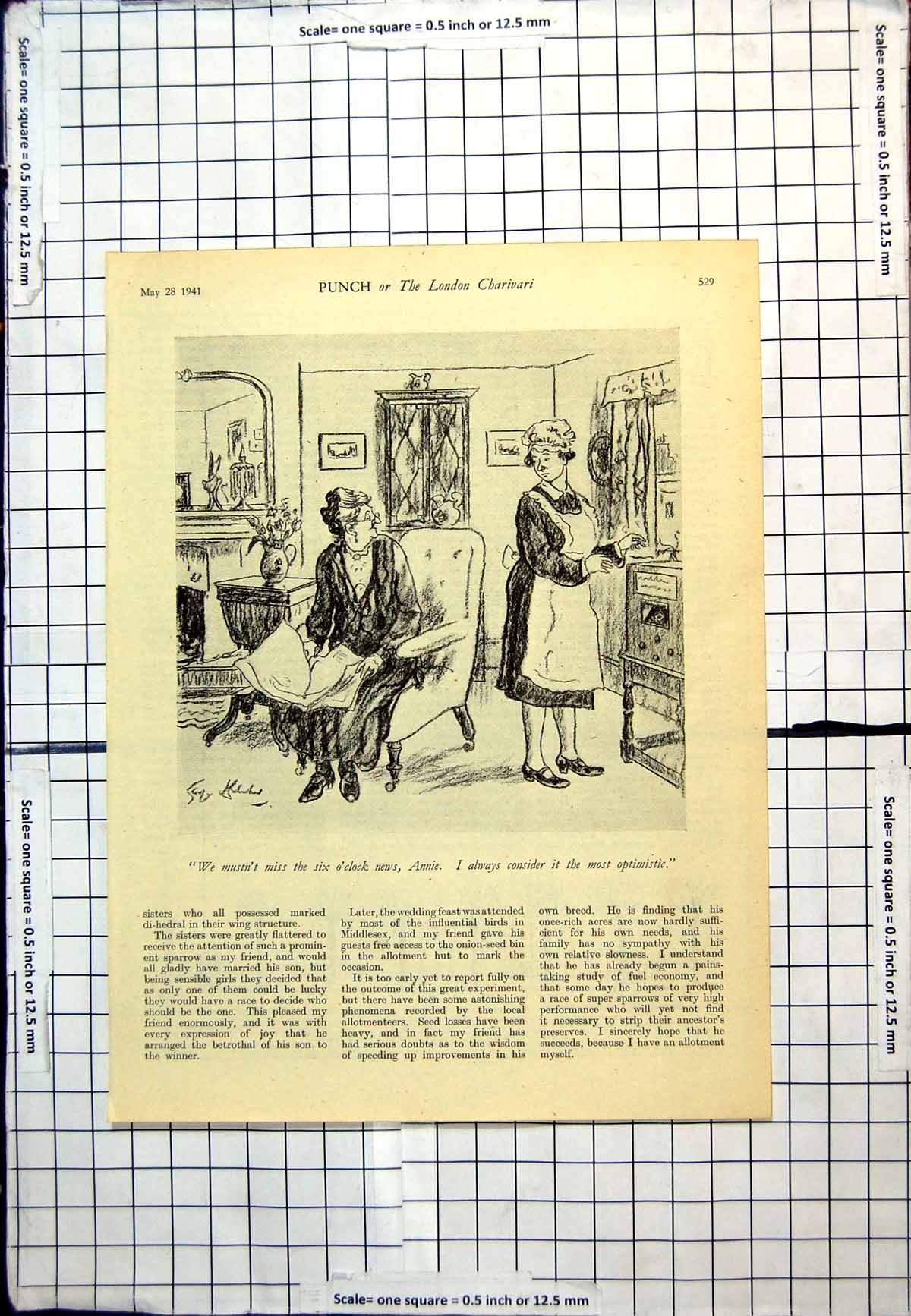 Old Print Punch Cartoon Mustn'T MissO'Clock News Most Optimistic 1941
