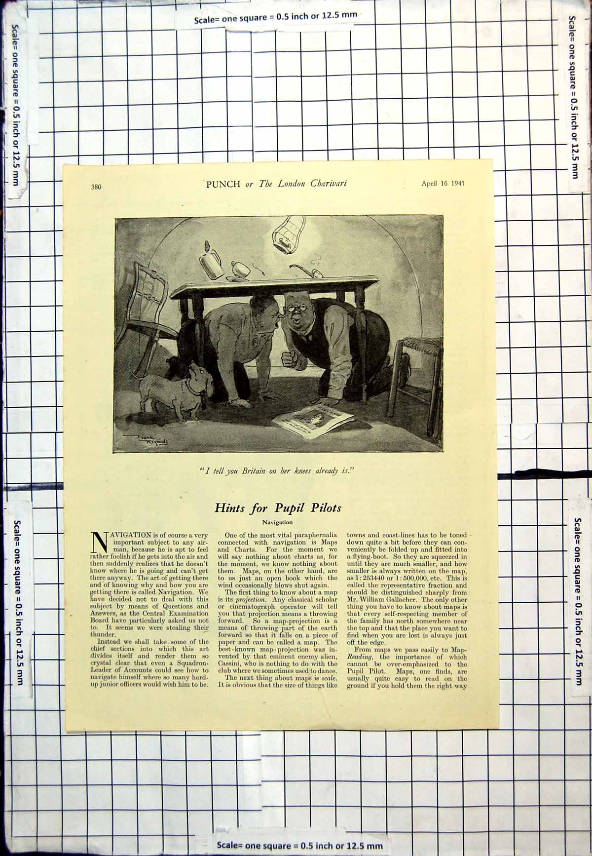 Antique Old Print Punch Cartoon Britain On Her Knees Two Men Under Table 1941