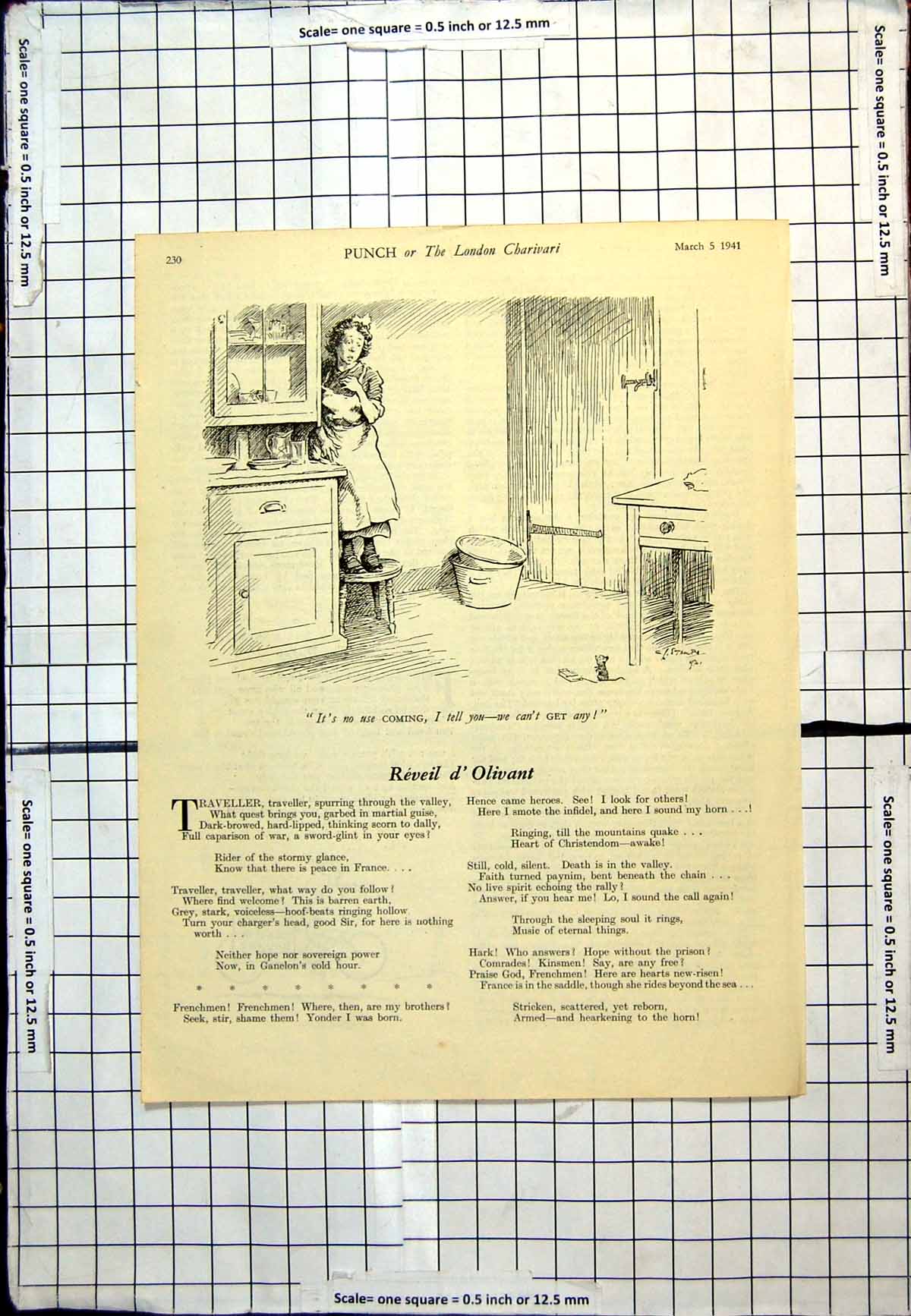 Antique Print Punch Cartoon Mouse Trap Cheese Woman Stool Cant Get Any 1941