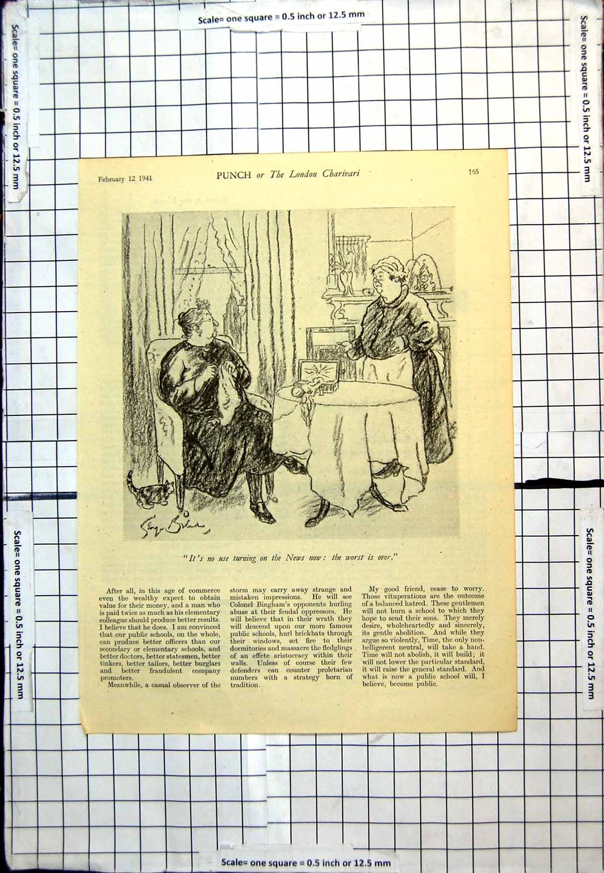 Antique Old Print Punch Cartoon No Use Turning On News Now Worst Over 1941 20th