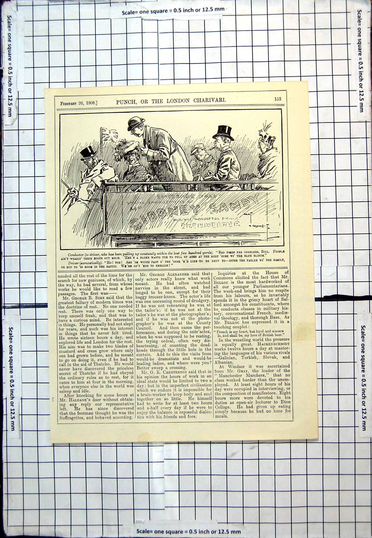 Antique Old Print Punch Cartoon Conductor To Driver Coach Frequent Stops 1941