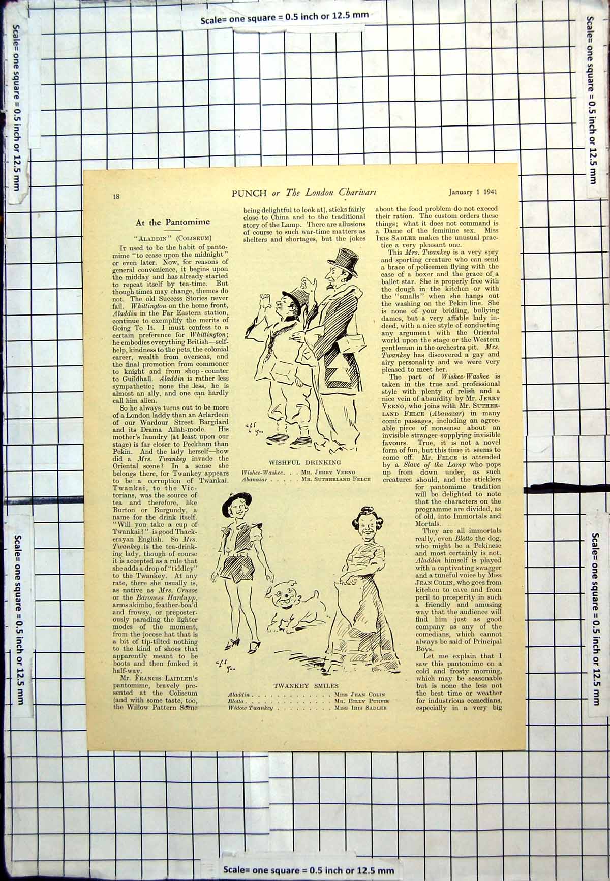 Antique Print Punch Cartoon Pantomime Wishful Drinking Twankey Smiles 1941 20th