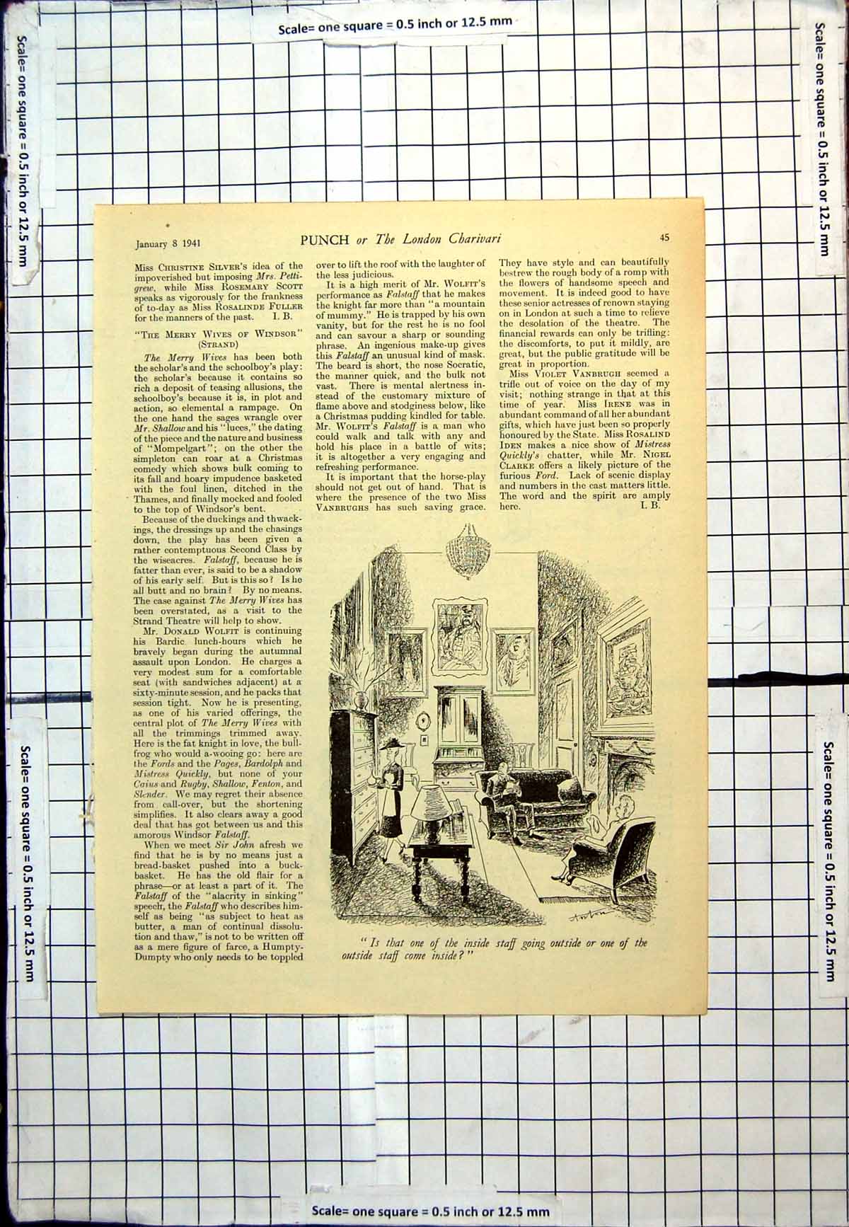 Antique Print Punch Cartoon Stately Home Question Inside Outside Staff 1941