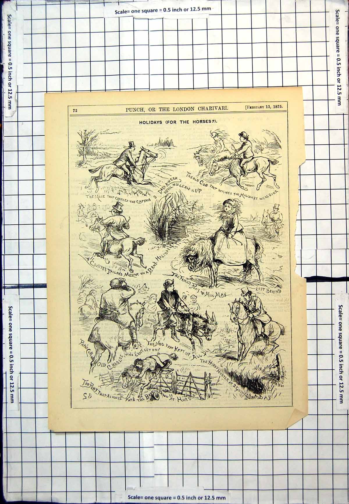 Old Print Holidays For The Horses? Punch Sketches Hired Hunter Pony 1875 19th