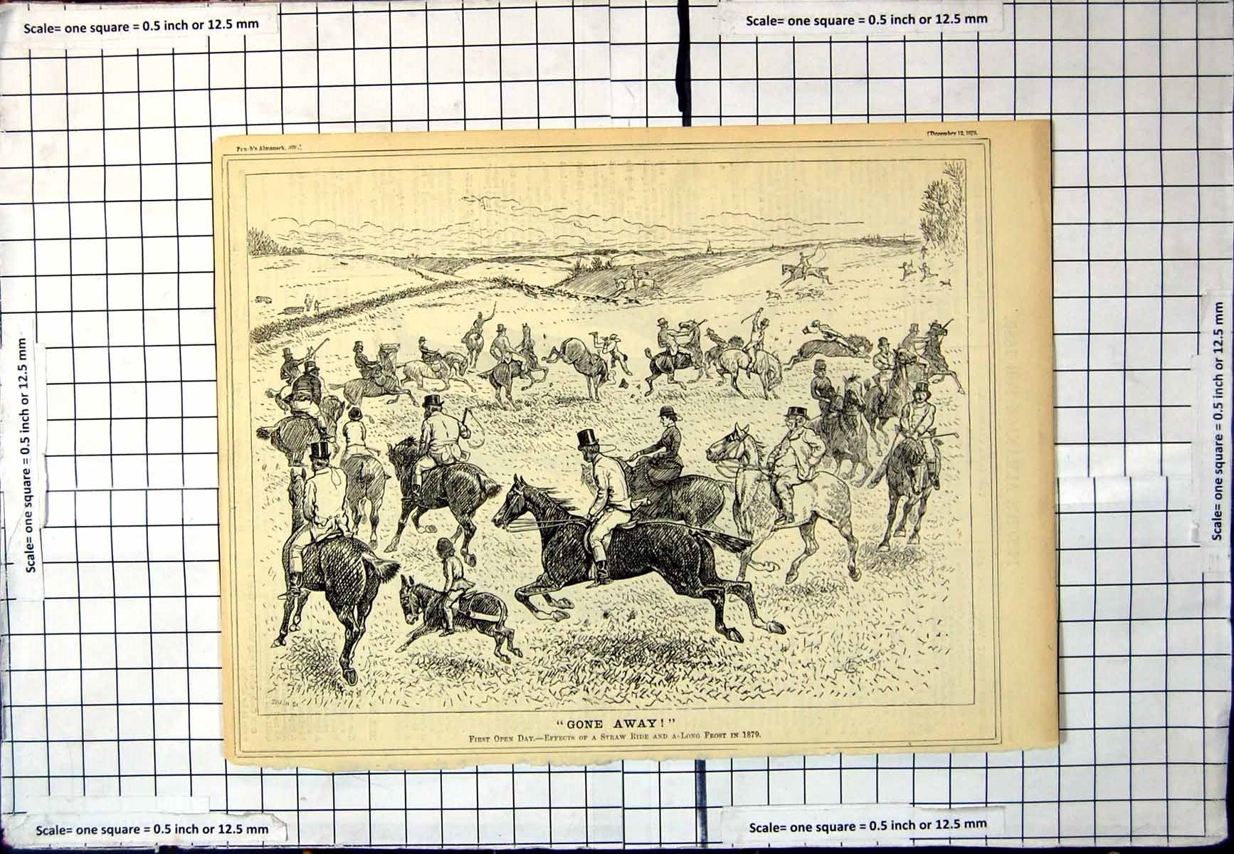 Old Print Gone Away First Open Day Straw Ride Long Frost Punch Horse 1880 19th