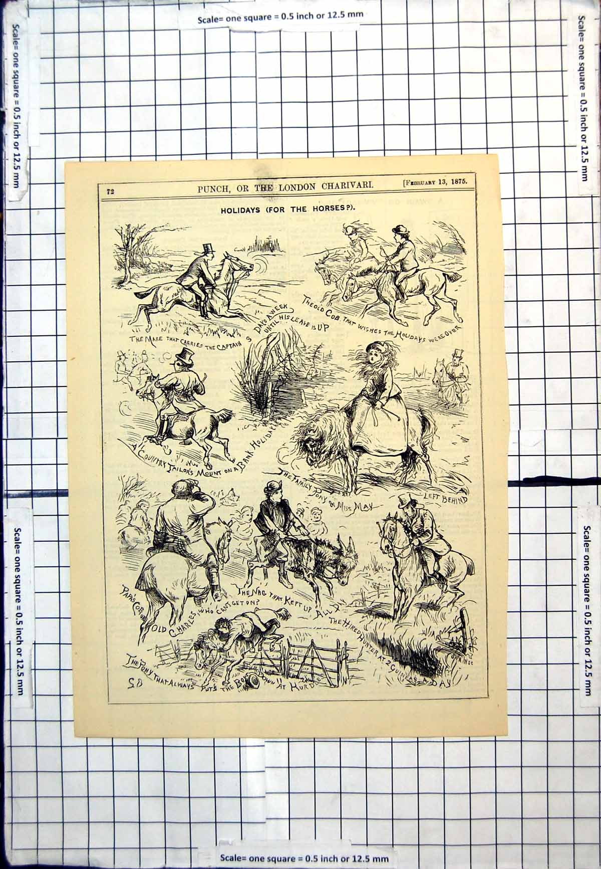 Antique Old Print Holidays For The Horses? Punch Sketches Country Tailor 1875