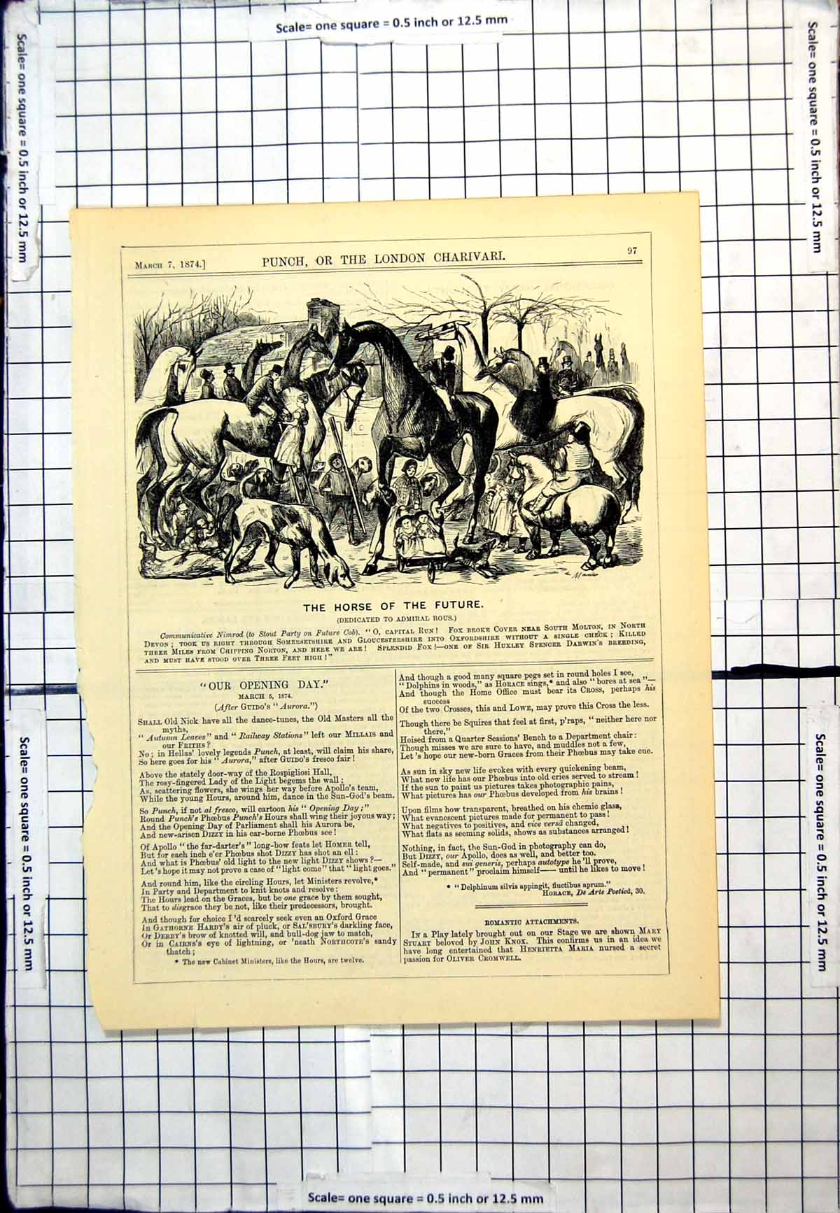 Antique Old Print Punch Cartoon Horse Future Tall Slender Horses Hounds 1874