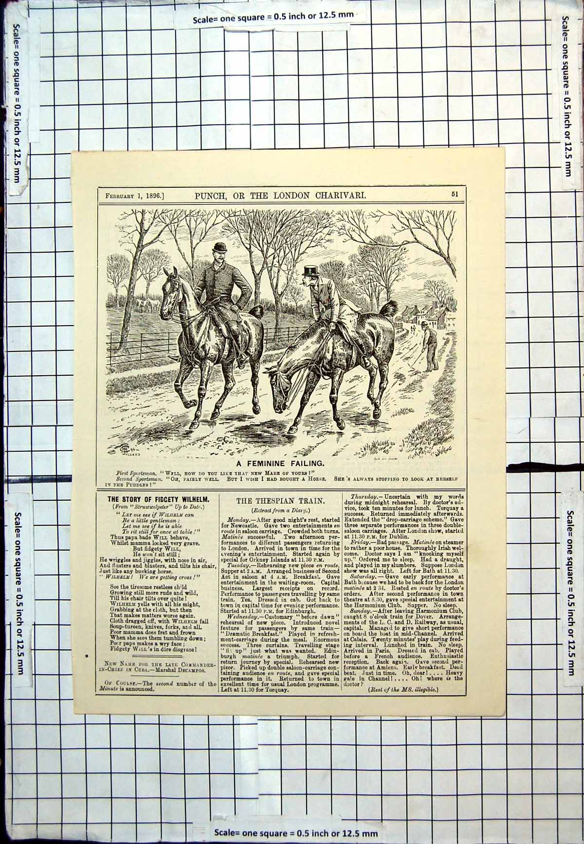 Antique Print Punch Cartoon Female Horse Stops Admires Herself Puddles 1896