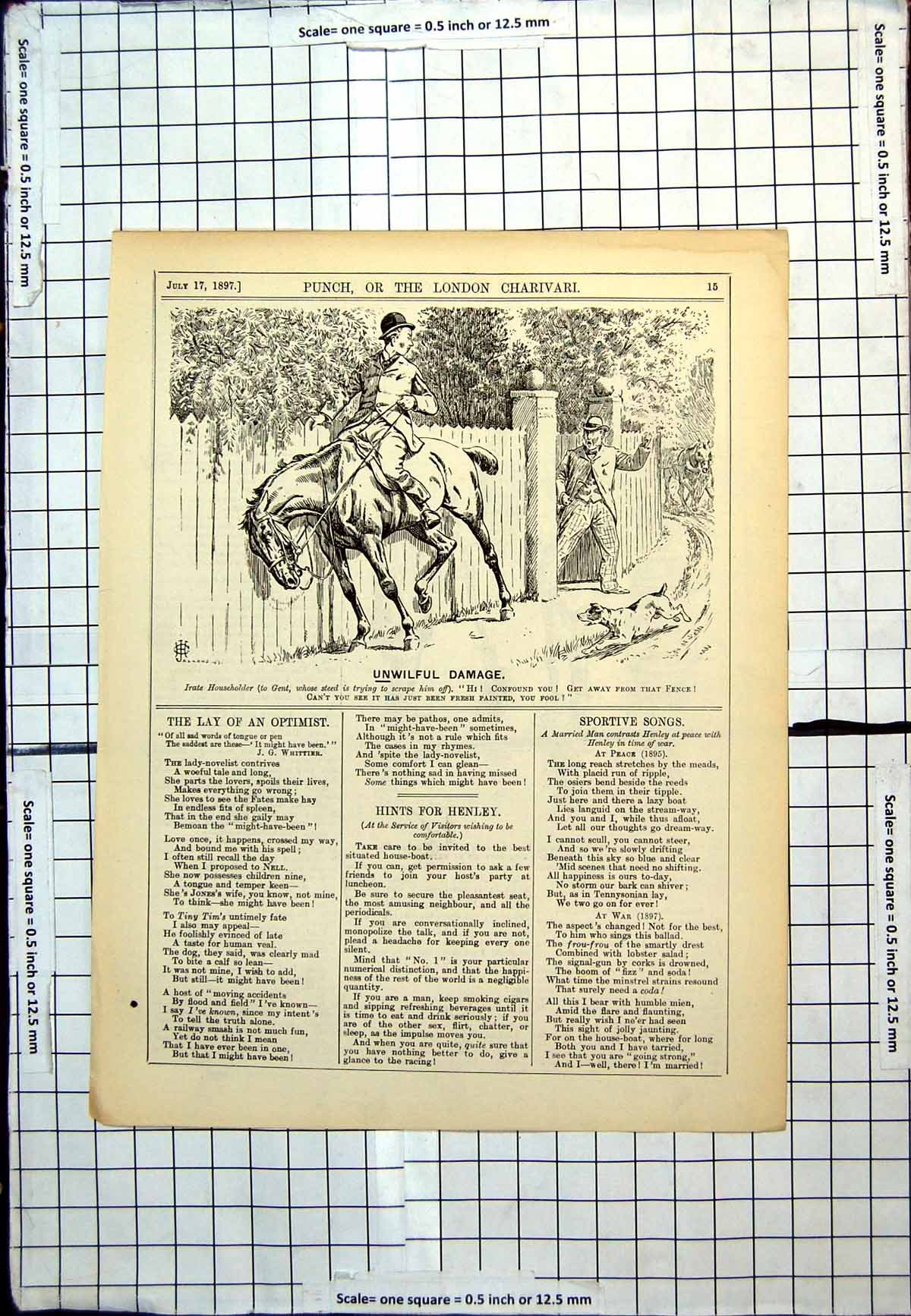 Antique Print Punch Cartoon Horse Scrape Rider Off Fence Just Painted 1897 19th