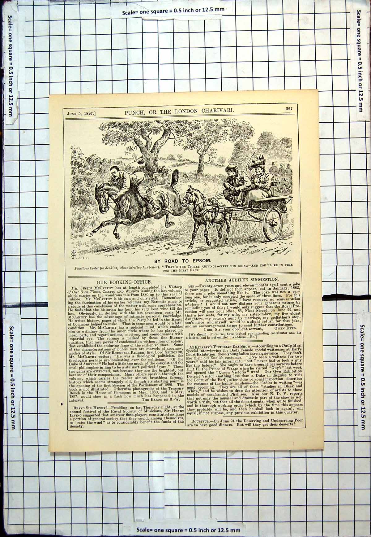 Antique Print Punch Cartoon Hireling Bolted Road Epsom Comments Other 1897 19th