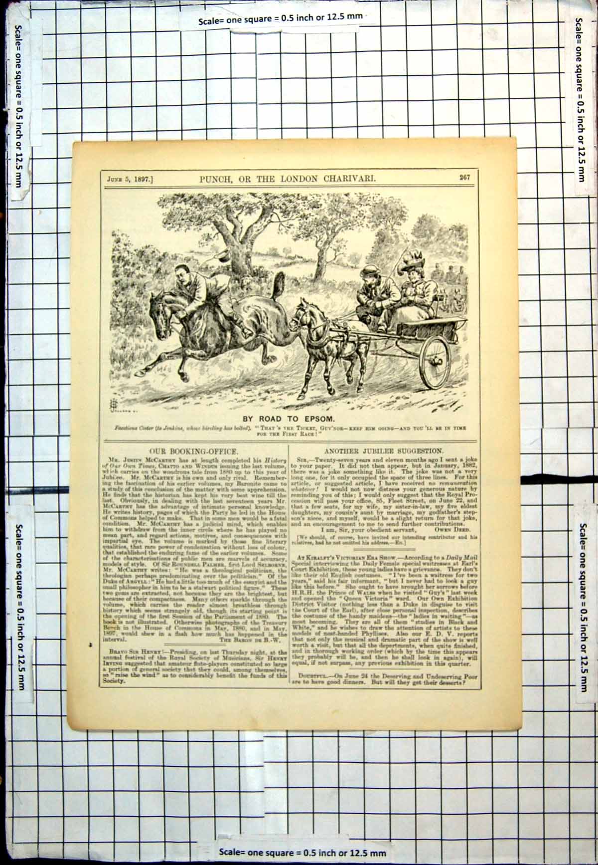 Antique Print Punch Cartoon Hireling Bolted Comments Other Road Epsom 1897 19th