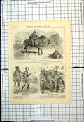 Old Antique Print Punch Cartoon Coursing Shooting Scenes Hare Birds 1885 19th