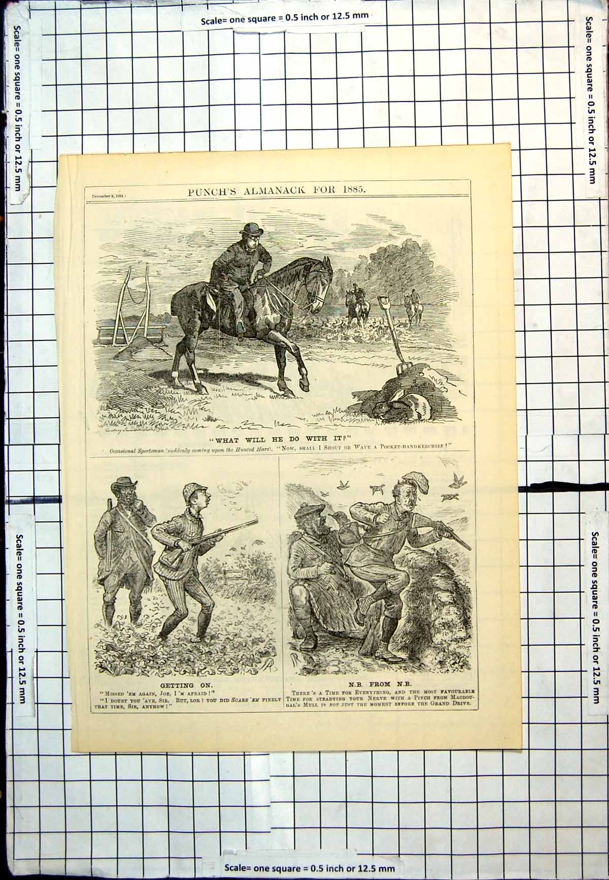 Old Antique Print Punch Cartoon Coursing Shooting Scenes Hare Birds 1885 19th