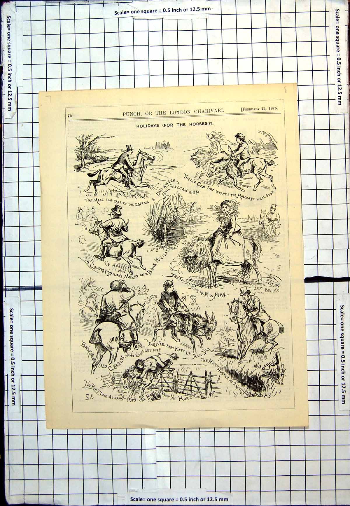 Old Print Punch Cartoon Holidays For Horses Family Pony Hired Hunter 1875 19th