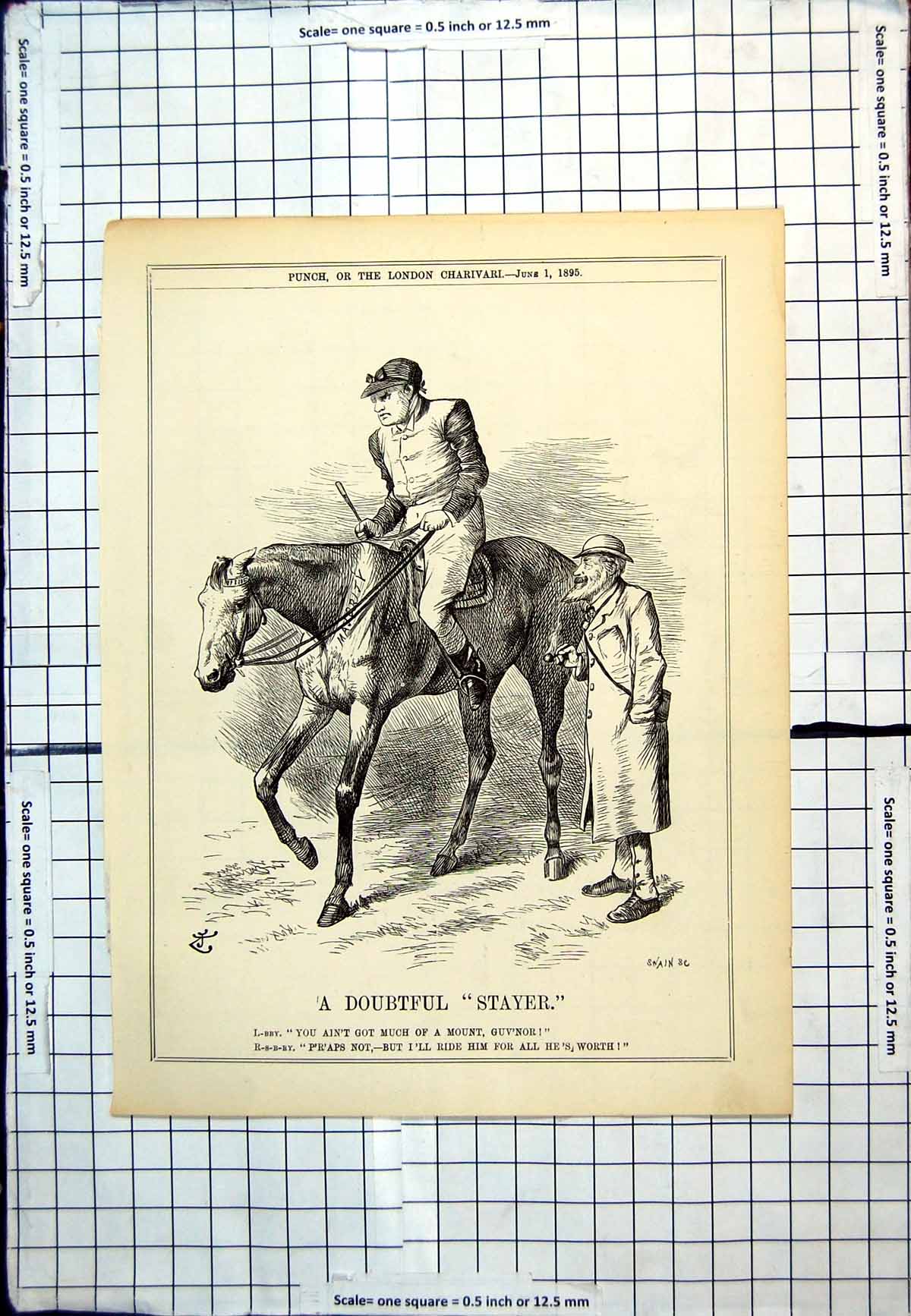 Antique Print Punch Cartoon Doubtful Stayer Jockey Mounted On Majority 1895