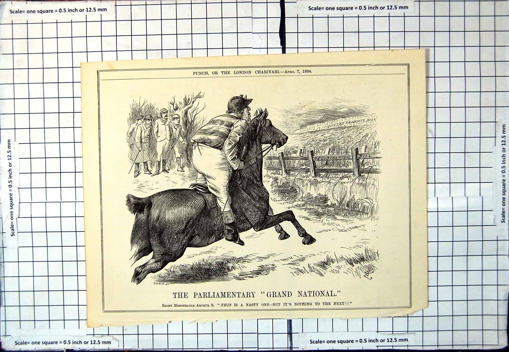 Antique Print Punch Cartoon Parliamentary Grand National Registration 1894 19th