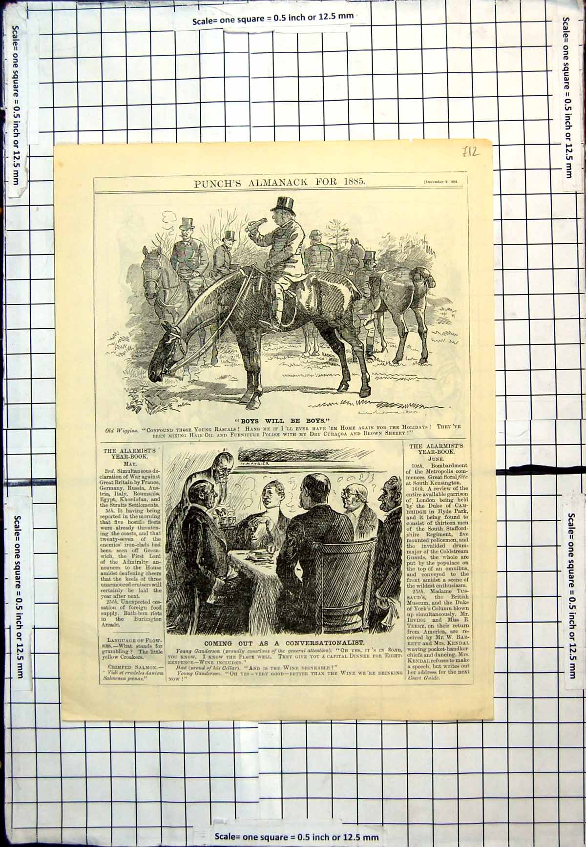 Old Print Punch Cartoons Mixed Drink Polish Discussion Wine Drinking 1885 19th