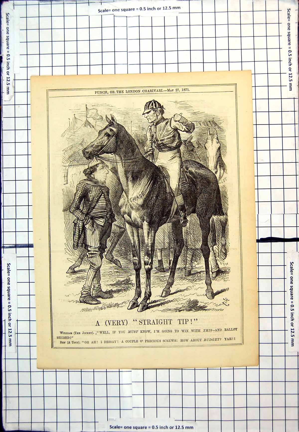 Antique Print Damaged Punch Jockey To Win With Purchase Ballot Second 1871 19th