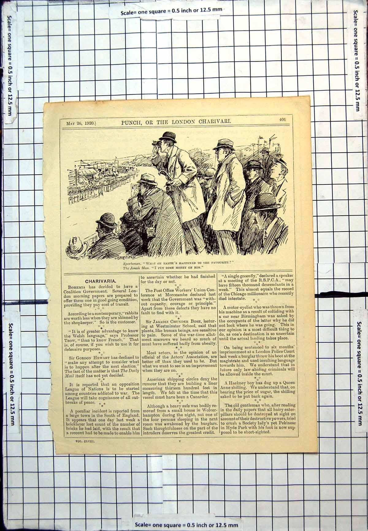 Antique Print Punch Cartoon Crowd Looking For Favourite Horse No Sign 1920 20th