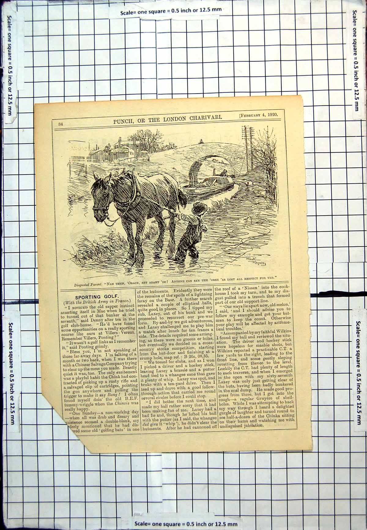Antique Old Print Punch Cartoon Horse Pulling Barge Canal Stopped Child 1920
