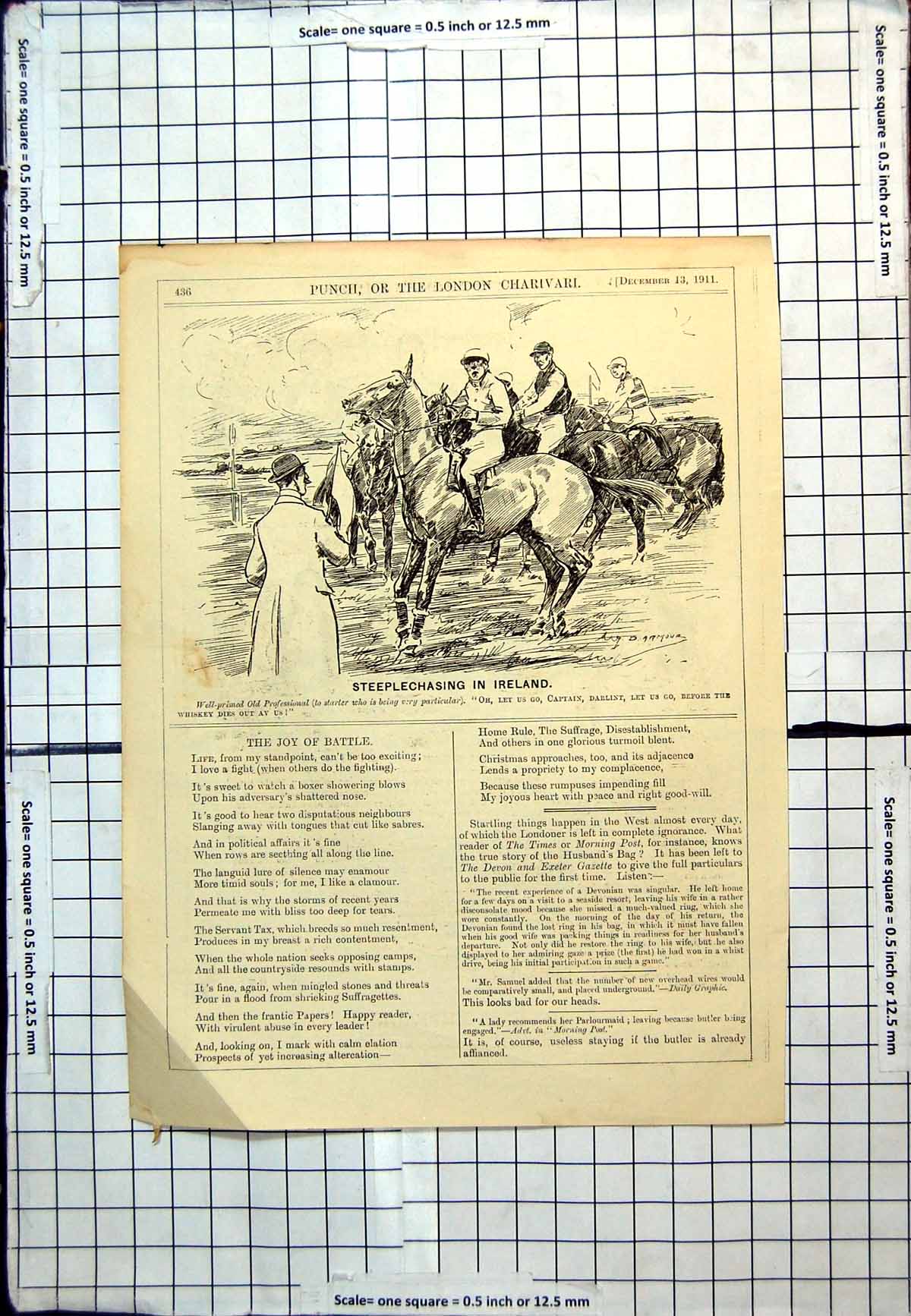 Antique Print Punch Cartoon Steeplechasing Ireland Before Whiskey Goes 1911
