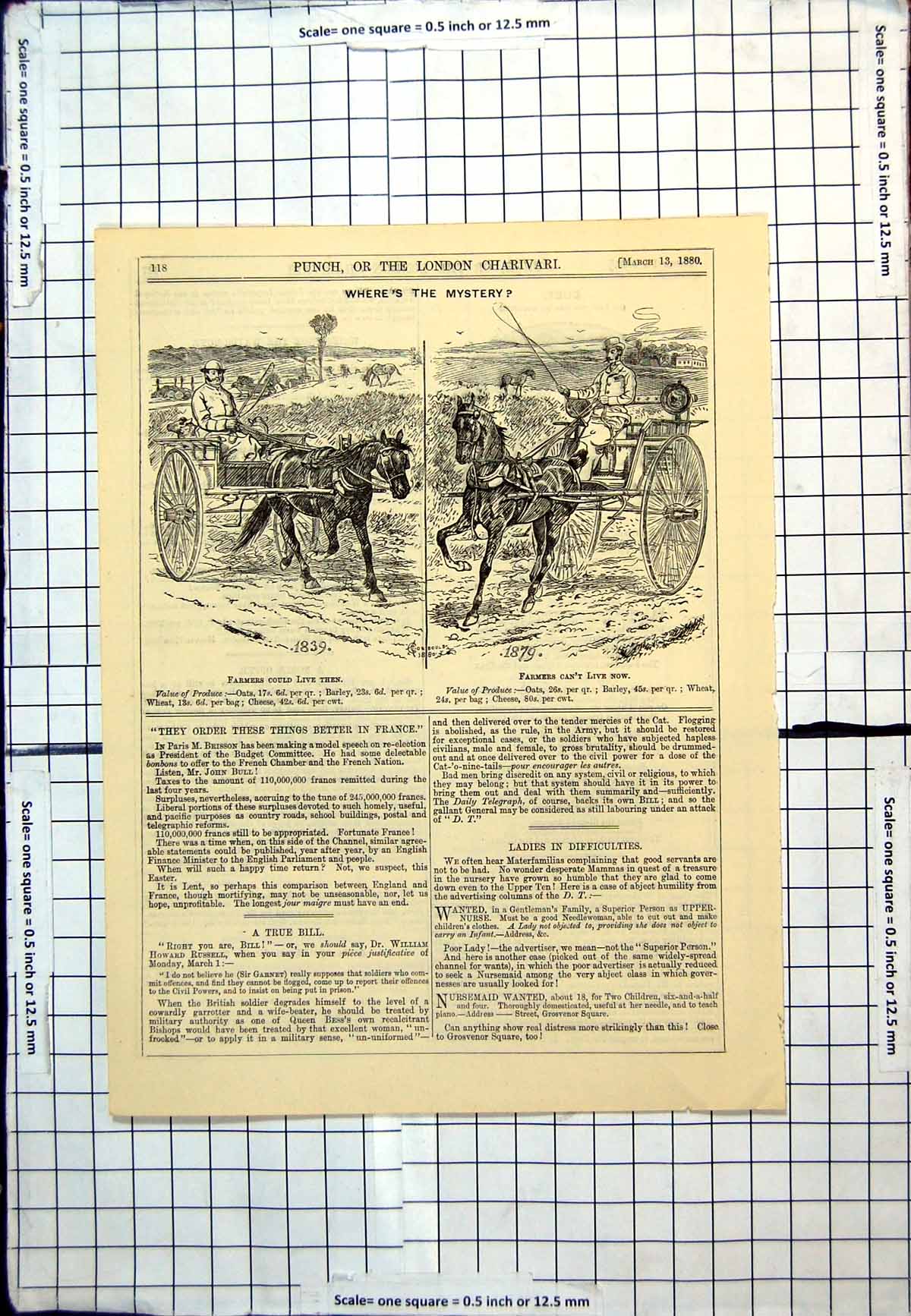 Old Punch Cartoon Farmer'S Could Live 1839 Can'T Now Horse Trap 1880 Victorian
