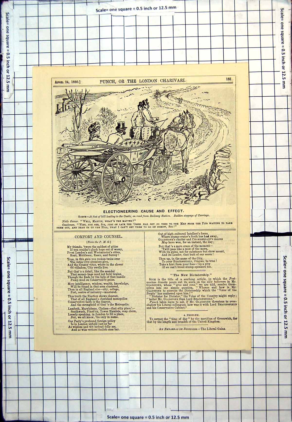 Antique Old Print Punch Cartoon Electioneering Cause And Effect Carriage 1880