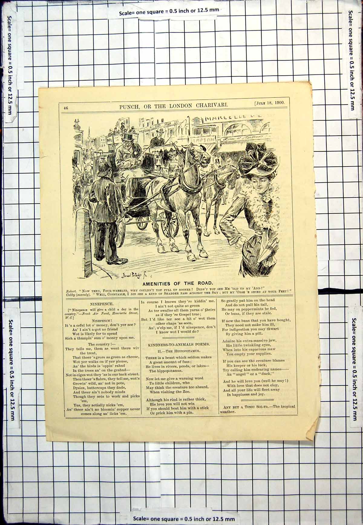 Antique Old Print Punch Cartoon Four Wheeler Policeman Pulling Up Sooner 1900