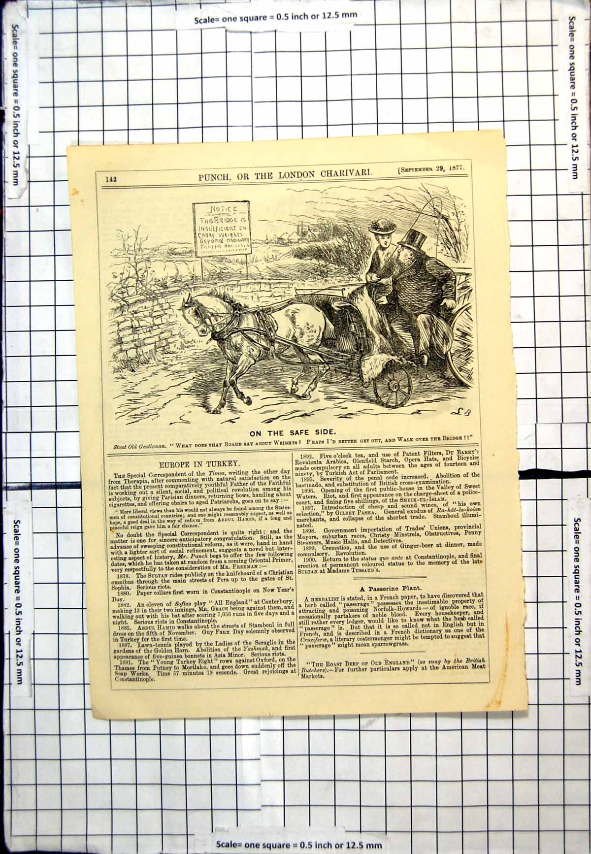 Antique Old Print Punch Cartoon Checking Weight Bridge And Walking Over 1877
