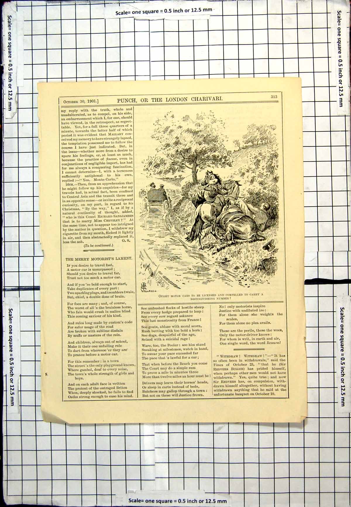 Old Antique Print Punch Cartoon Ought Motor Cars Be Licensed Number 1901 20th