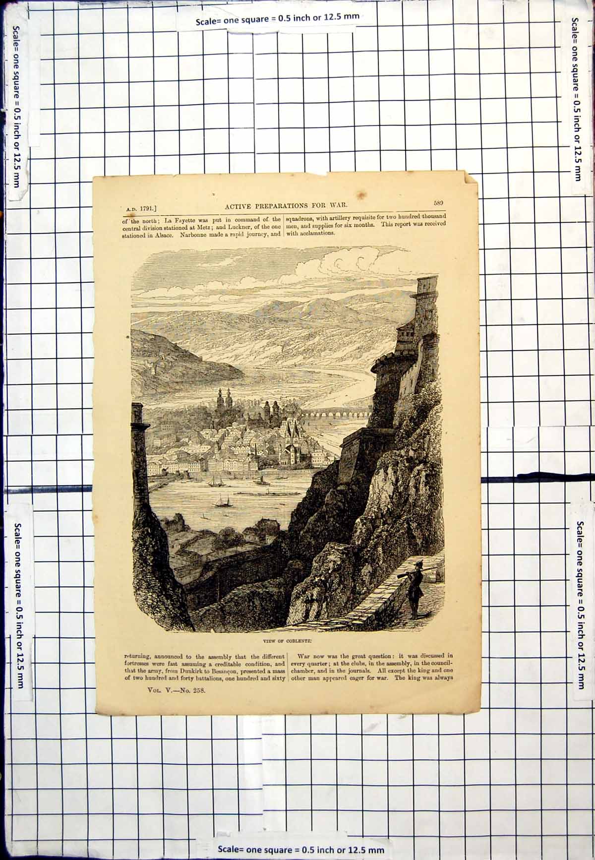 Antique Print View Coblentz From Fortress At Height To City River Mountains