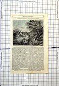Antique Old Print View Sugar Habitation In Jamaica Buildings Foliage People
